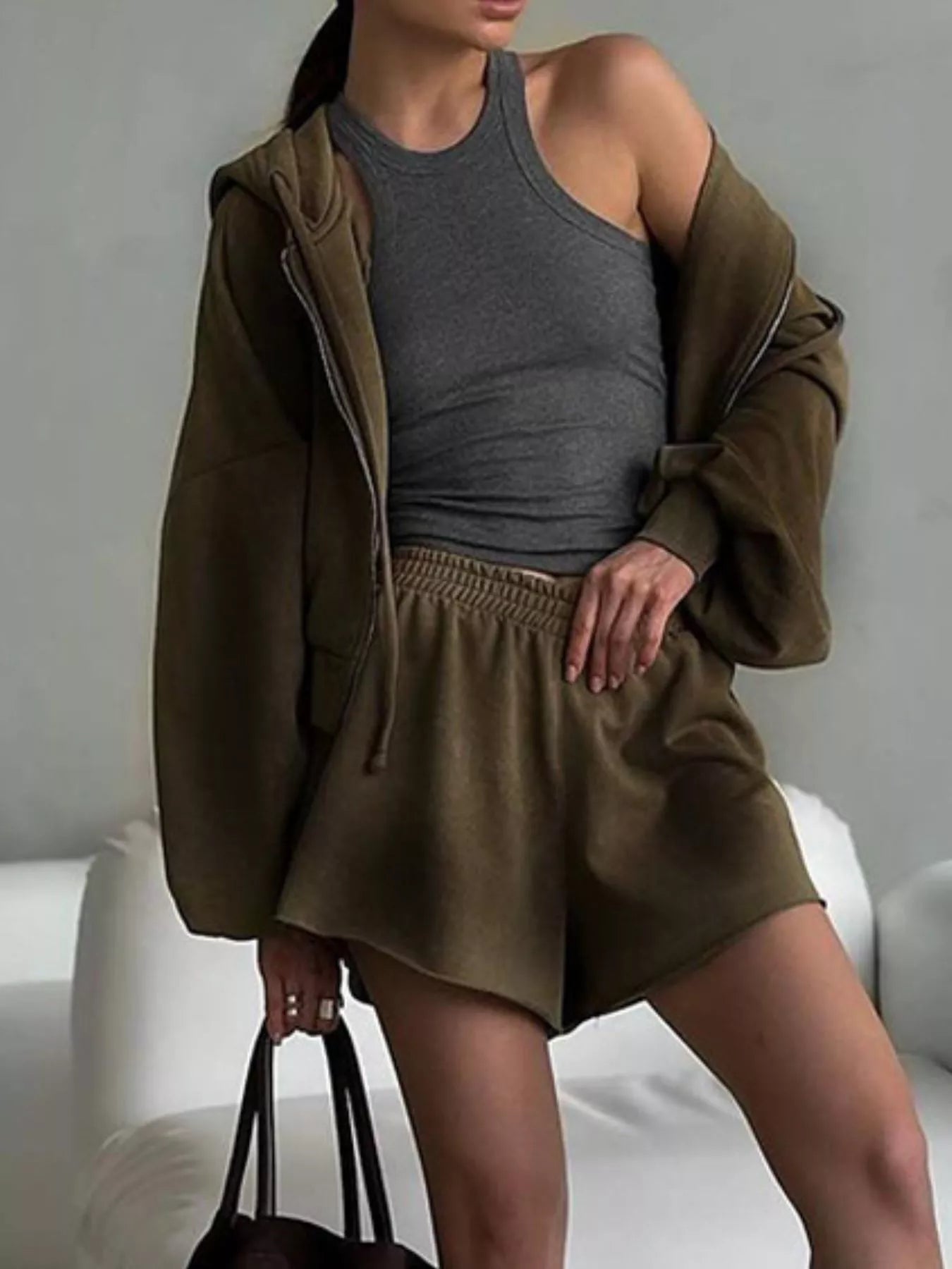 Zip-Up Hoodie and Shorts Set