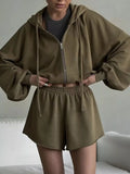 Zip-Up Hoodie and Shorts Set