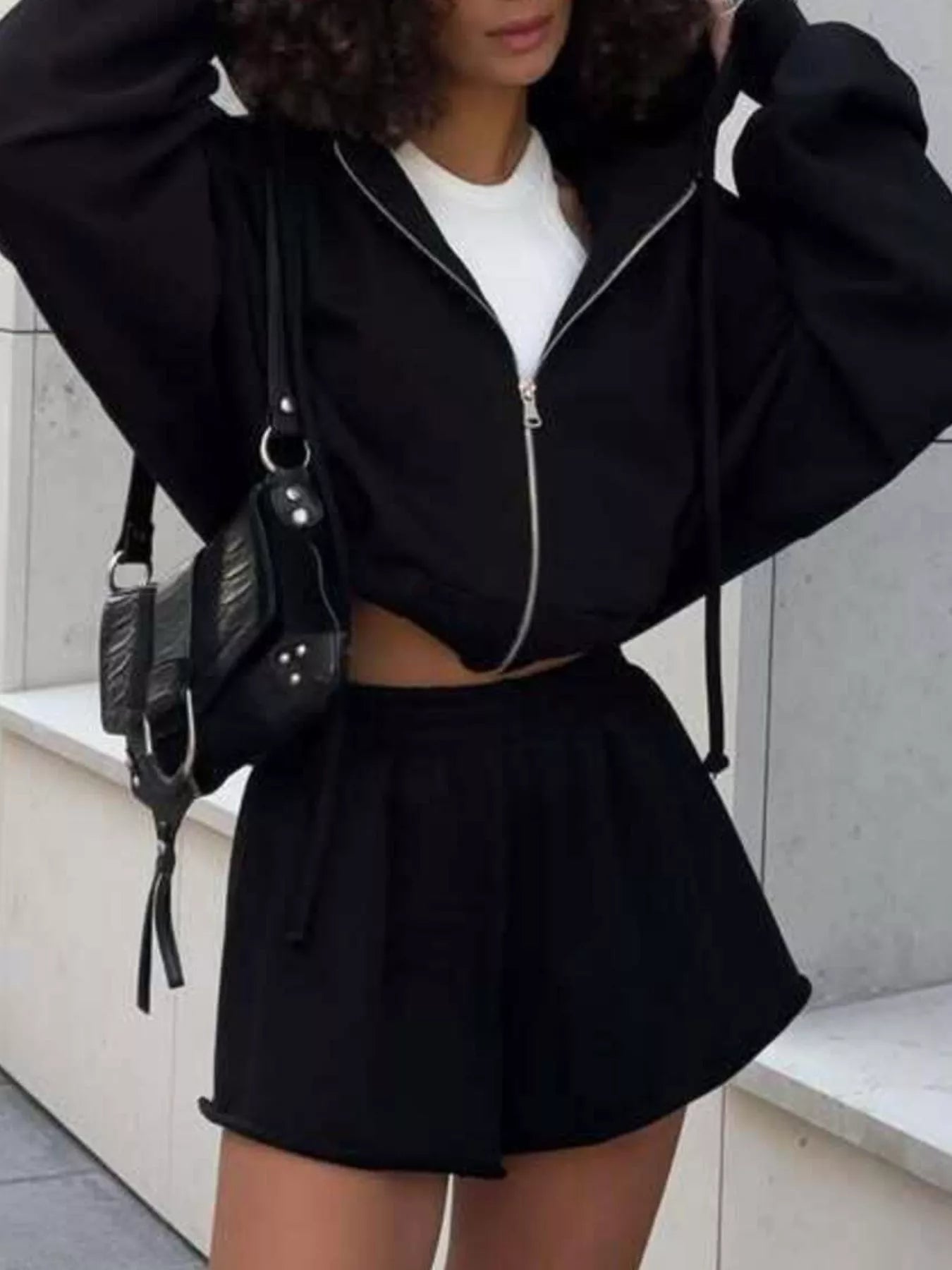 Zip-Up Hoodie and Shorts Set