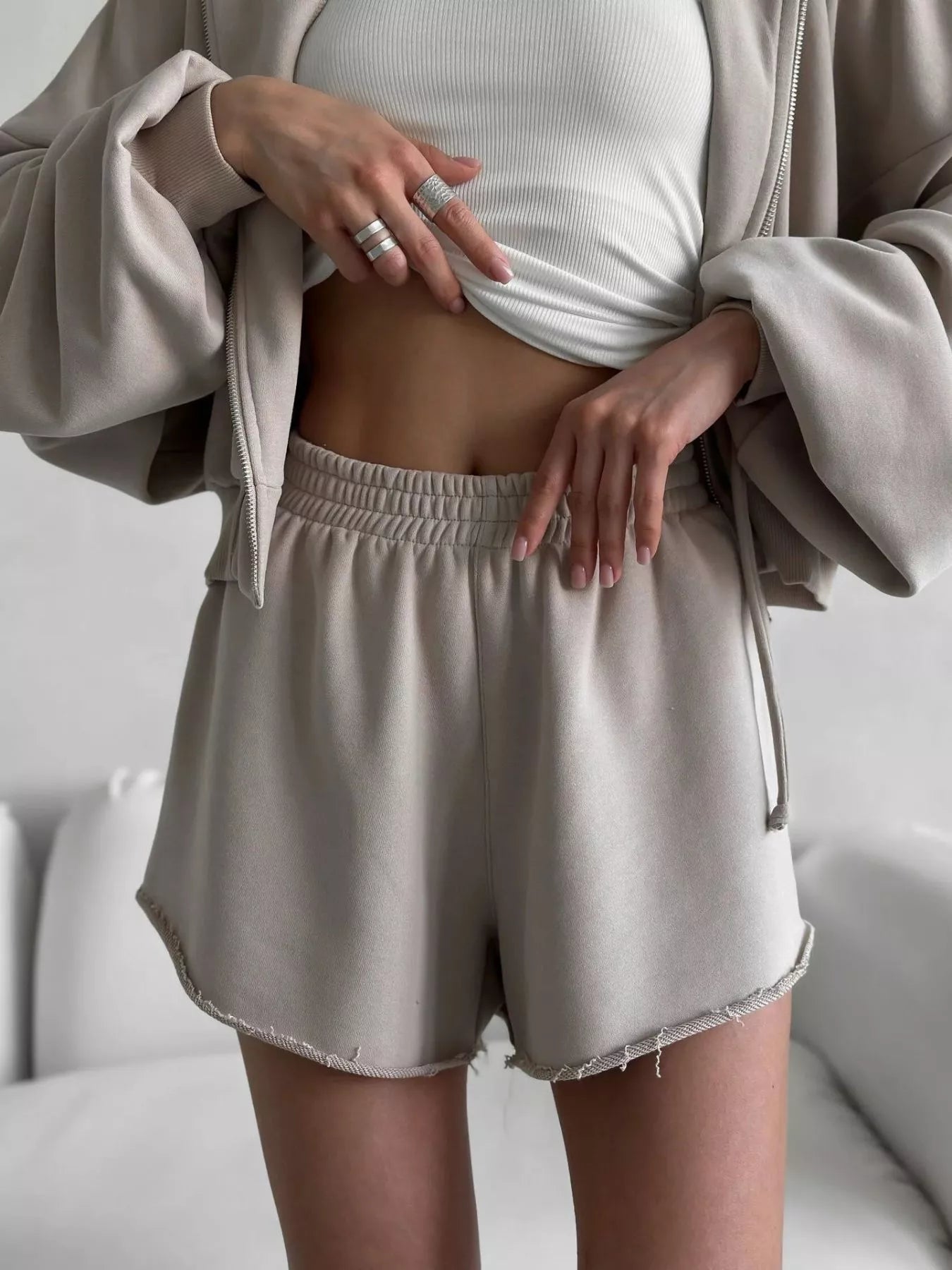 Zip-Up Hoodie and Shorts Set