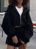 Zip-Up Hoodie and Shorts Set Black / S