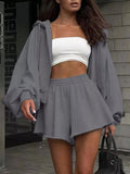 Zip-Up Hoodie and Shorts Set Grey / S