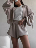 Zip-Up Hoodie and Shorts Set Khaki / S