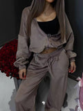 Zip Up Hoodie and Wide-Leg Pants Set
