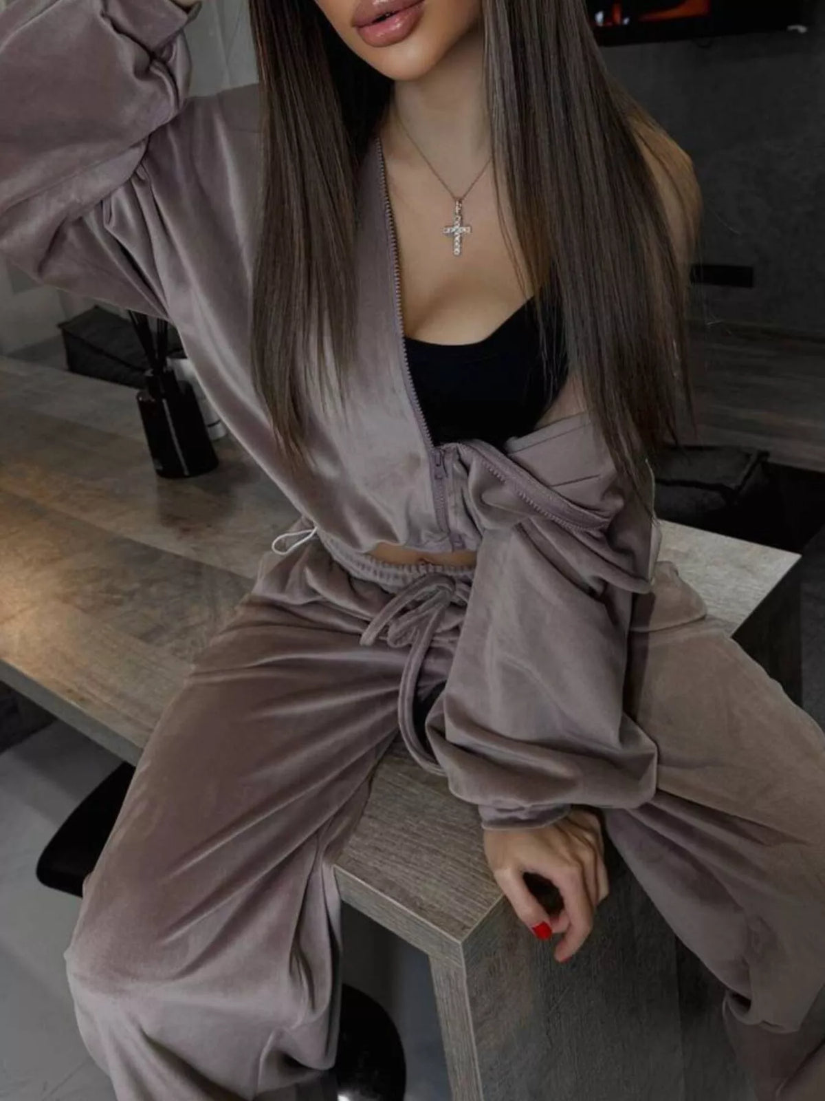 Zip Up Hoodie and Wide-Leg Pants Set Taro Purple / S